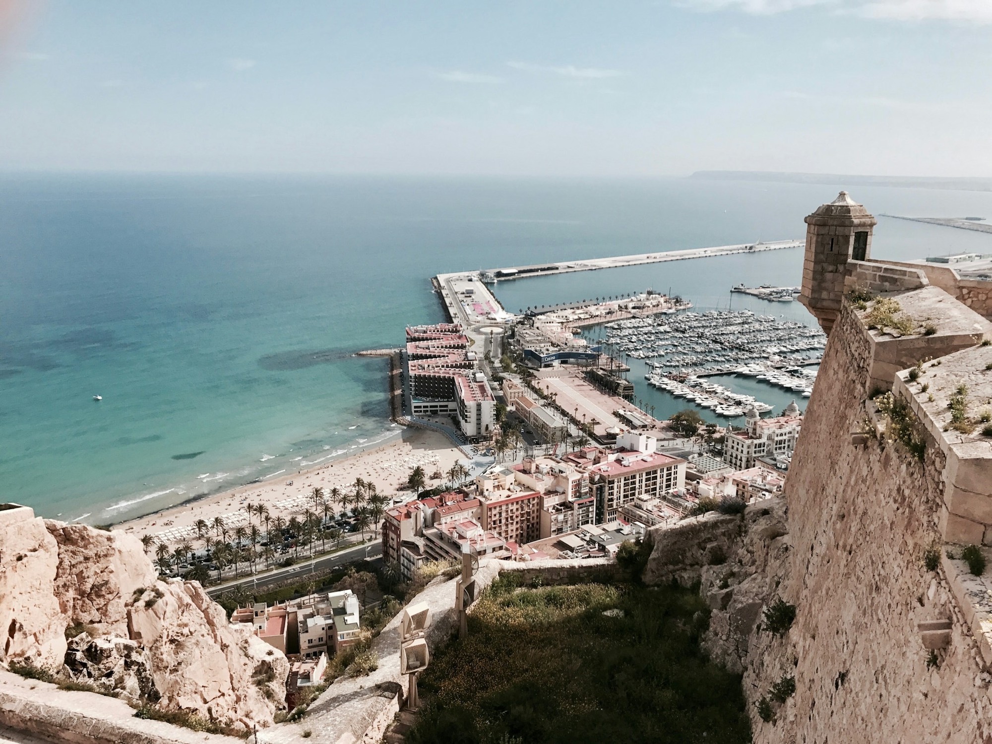 Alicante seen from Santa Bárbara castle: the old town, Postiguet beach and the marina